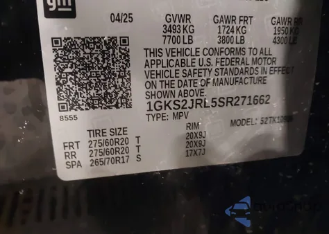 2025 GMC Yukon Xl 4Wd Denali из США, поврежденный, VIN 1GKS2JRL5SR271662